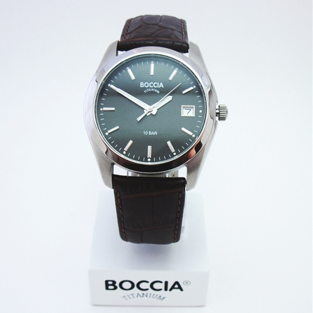 Boccia Black Dial Brown Band Titanium Watch - 3548-02